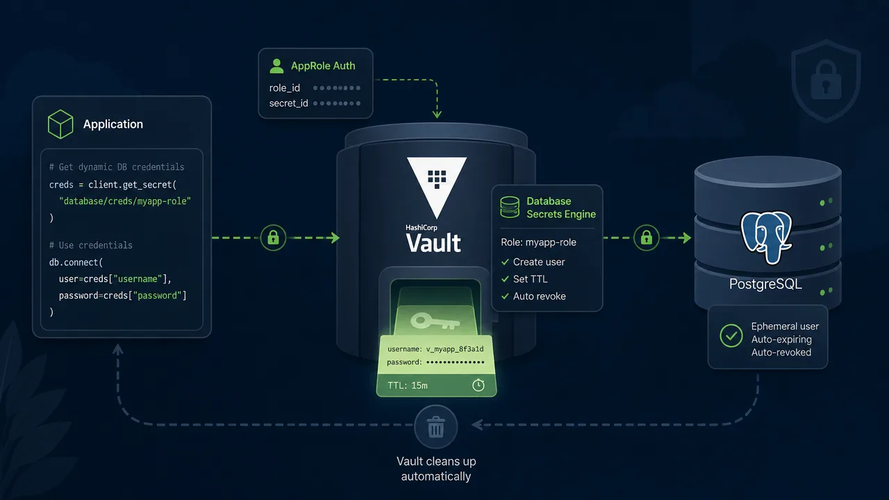 Dynamic Database Credentials with HashiCorp Vault: AppRole Auth and Short-Lived Postgres Secrets